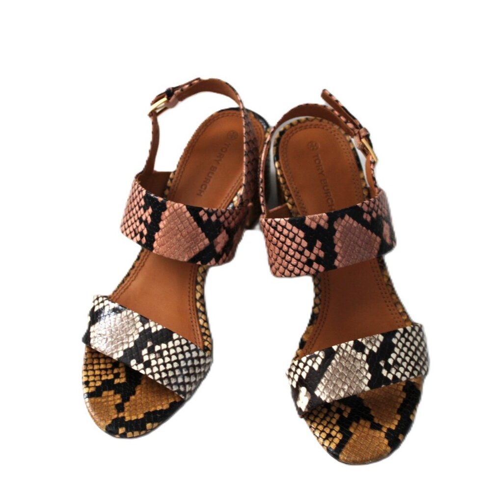 Tory Burch Pre-Owned Women Gigi 55 mm Snake Embossed Sandal Size 8